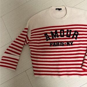 Maje Red and Cream Striped Sweater
